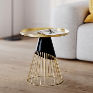 Table d'appoint ronde en métal noir et plateau laiton d45 cm - corry
