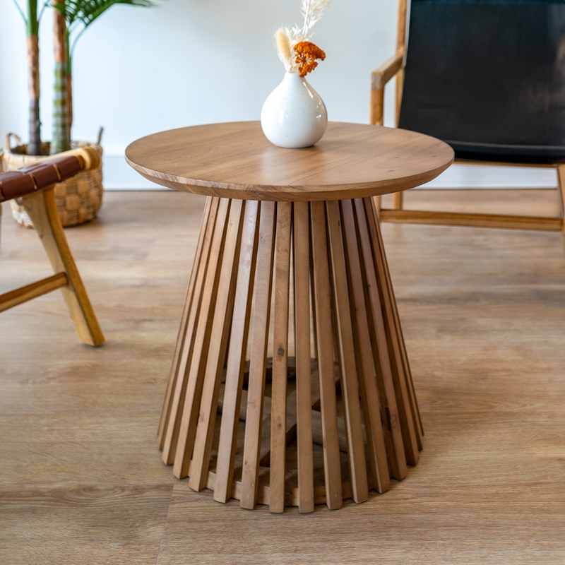 Table d'appoint ronde bois clair en bois d'acacia d50 cm - képès