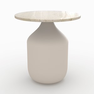 Table d'appoint ronde en travertin et métal beige d45 cm - louison