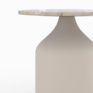 Table d'appoint ronde en travertin et métal beige d45 cm - louison