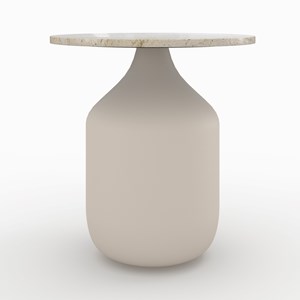 Table d'appoint ronde en travertin et métal beige d45 cm - louison