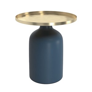 Table d'appoint ronde en métal bleu et laiton d45 cm - lyne
