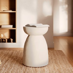 Table d'appoint ronde blanche en fibre d'argile effet béton d35 cm - capri