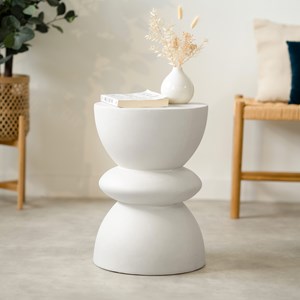 Table d'appoint ronde blanche en fibre d'argile effet béton d35 cm - maupiti
