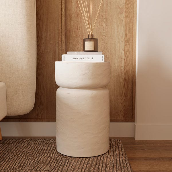 Table d'appoint ronde blanche en fibre d'argile effet béton d30 cm - tahiti
