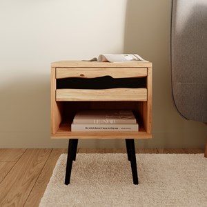 Table de chevet en bois d'acacia et métal, 1 tiroir et 1 niche - alabama