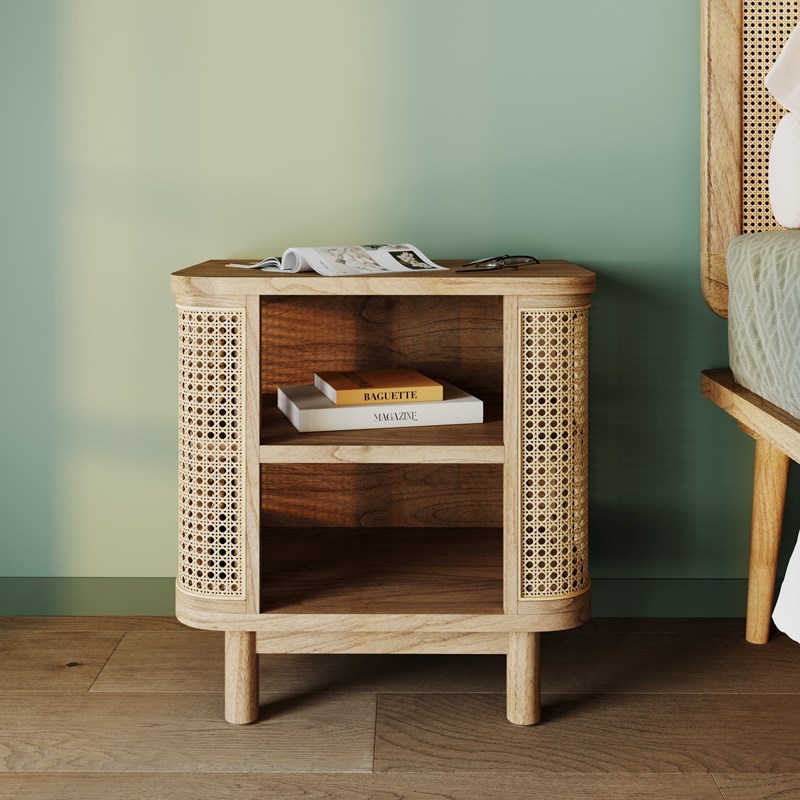 Table de chevet en bois massif et cannage - antik