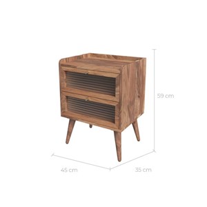 Table de chevet en bois d'acacia 2 tiroirs - brune