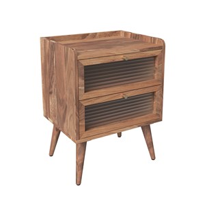 Table de chevet en bois d'acacia 2 tiroirs - brune