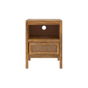 Table de chevet en cannage et bois, 1 tiroir et 1 niche - tiki