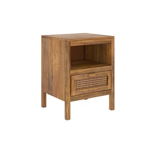 Table de chevet en cannage et bois, 1 tiroir et 1 niche - tiki
