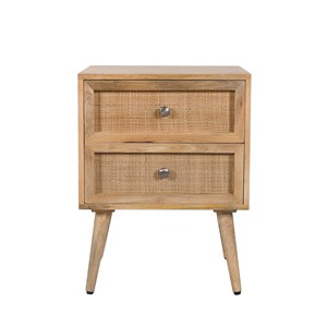 Table de chevet 2 tiroirs en cannage et bois de manguier - cody