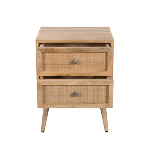 Table de chevet 2 tiroirs en cannage et bois de manguier - cody