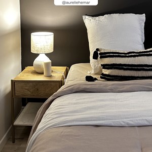 Table de chevet 1 tiroir en bois de manguier et marbre - doori