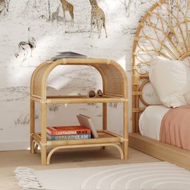 Table de chevet avec étagères en rotin - gaspy