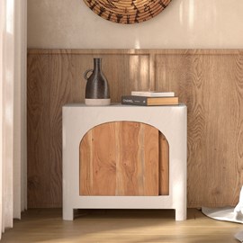 Table de chevet en béton blanc cassé et bois d'acacia - fira