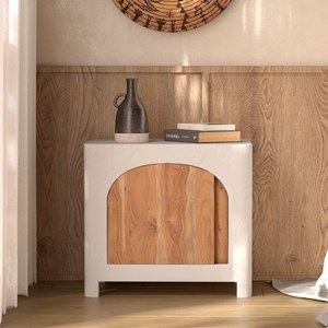 Table de chevet en béton blanc cassé et bois d'acacia - fira