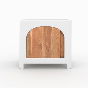 Table de chevet en béton blanc cassé et bois d'acacia - fira