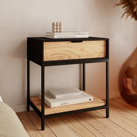 Table de chevet en bois et métal noir 1 tiroir - jakson