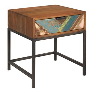 Table de chevet 1 tiroir en bois d'acacia et bois recyclé - krabi