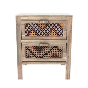 Table de chevet 2 tiroirs en manguier et cannage coloré - massaï