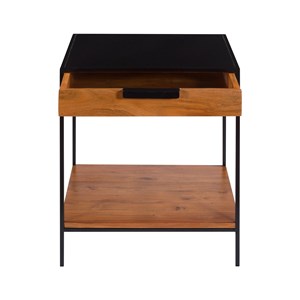 Table de chevet 1 tiroir en bois d'acacia et métal - salama