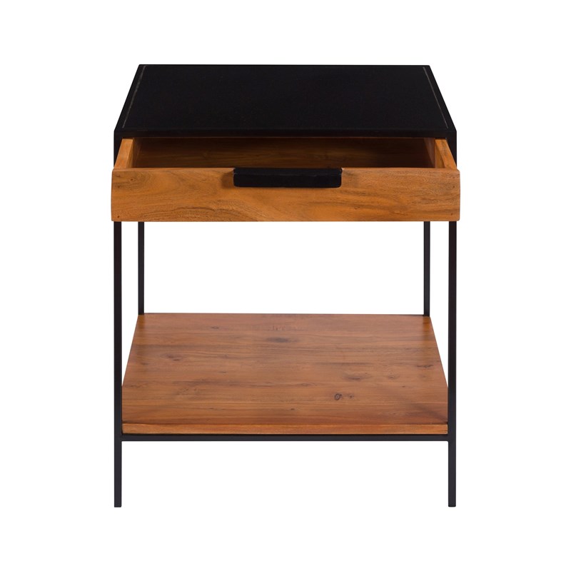 Table de chevet 1 tiroir en bois d'acacia et métal - salama