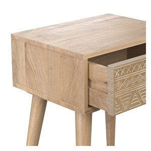 Table de chevet en bois de manguier gravé 1 tiroir - tiny