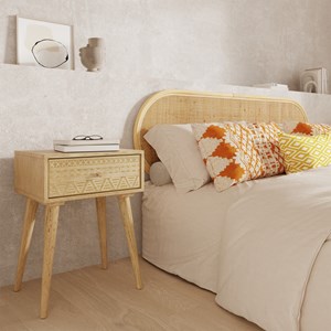 Table de chevet en bois de manguier gravé 1 tiroir - tiny