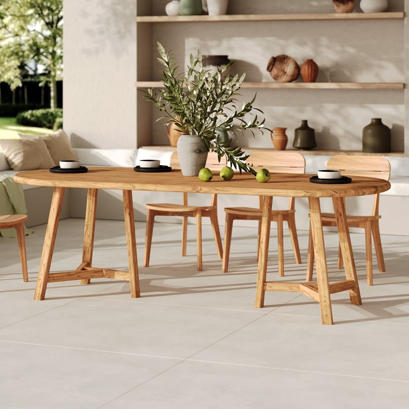 Table de jardin ovale en bois de teck recyclé 10 personnes - bora