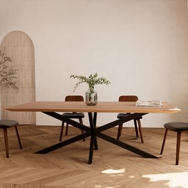Table rectangulaire 8 personnes en bois de suar et métal 220 cm - sudirman