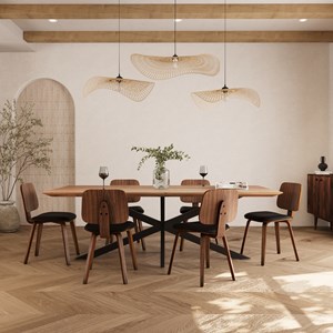 Table rectangulaire 8 personnes en bois de suar et métal 220 cm - sudirman