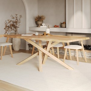 Table rectangulaire en bois d'hévéa massif clair 8 personnes - robin
