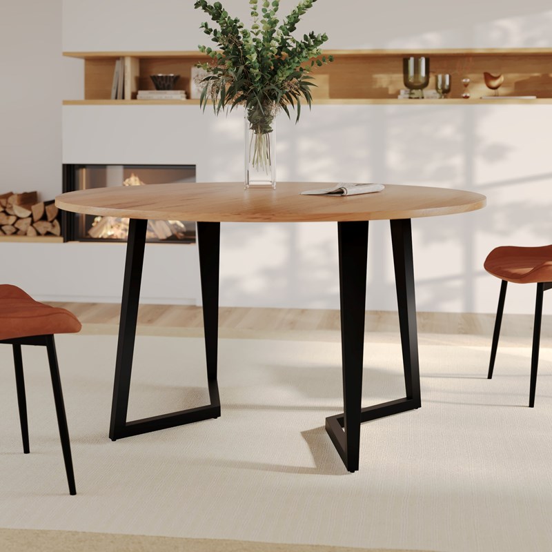 Table ronde 6 personnes en bois d'acacia et métal 140 cm - moorea
