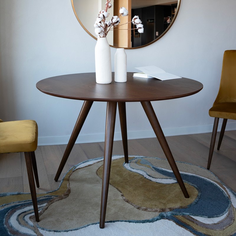 Table ronde 4 personnes en bois foncé finition noyer d105 cm - liwa