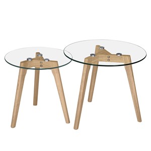 Tables basses rondes en verre et bois d'hévéa (lot de 2) - vénus