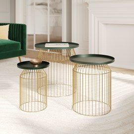 Tables d'appoints rondes en métal bleu gris et laiton (lot de 3) - palombe