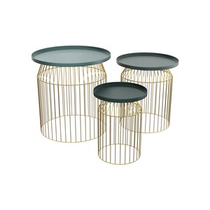 Tables d'appoints rondes en métal bleu gris et laiton (lot de 3) - palombe