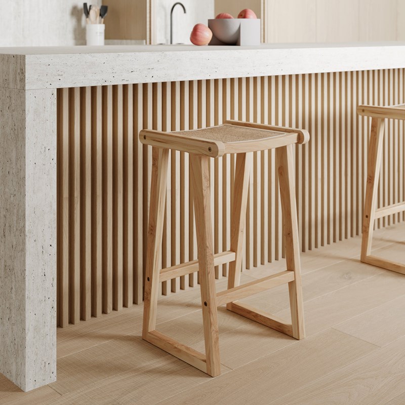 Rendez-vous Déco - Tabouret pour îlot central 66 cm en teck et rotin naturel - haida