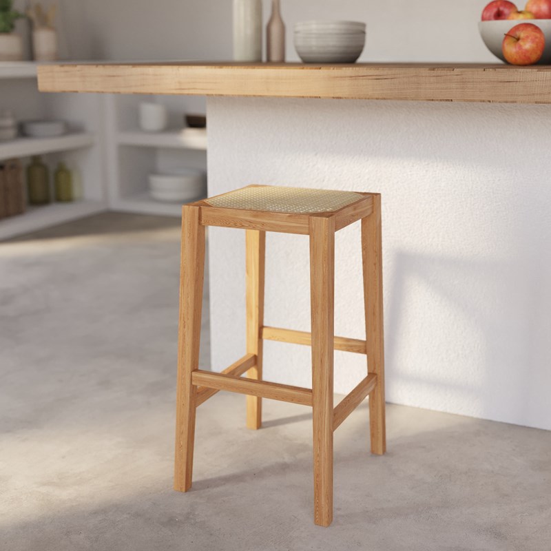 Tabouret pour îlot central 65 cm en cannage et bois - kappa