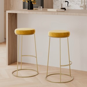 Lot de 2 tabourets de bar 73 cm en velours jaune curry - kendal