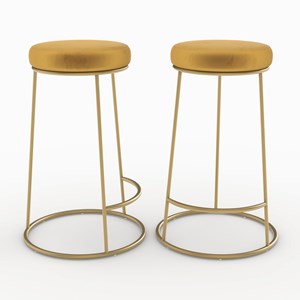 Lot de 2 tabourets pour îlot central 63 cm en velours jaune curry - kendal