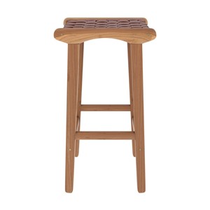 Tabouret pour îlot central 68 cm en teck et cuir tressé marron - kuna