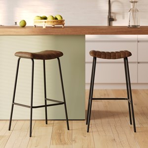 Lot de 2 tabourets de bar 77 cm en cuir marron et pieds en métal - lupin