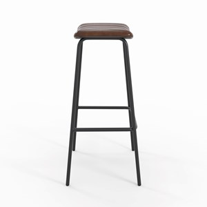 Lot de 2 tabourets de bar 77 cm en cuir marron et pieds en métal - lupin