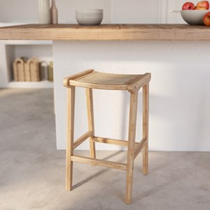 Tabouret pour îlot central 65 cm en teck et cannage - omaha