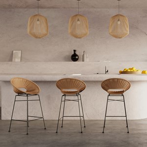 Lot de 2 tabourets pour îlot central 65 cm en résine tressée - rava