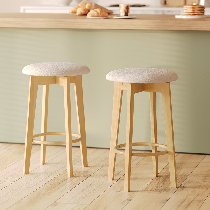 Maison Pavane - Lot de 2 tabourets pour îlot central 66 cm en tissu beige - vahina
