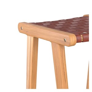 Tabouret pour îlot central 67 cm en teck et cuir tressé marron - yuma