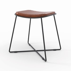 Tabouret en cuir marron et pieds en métal noir - germain